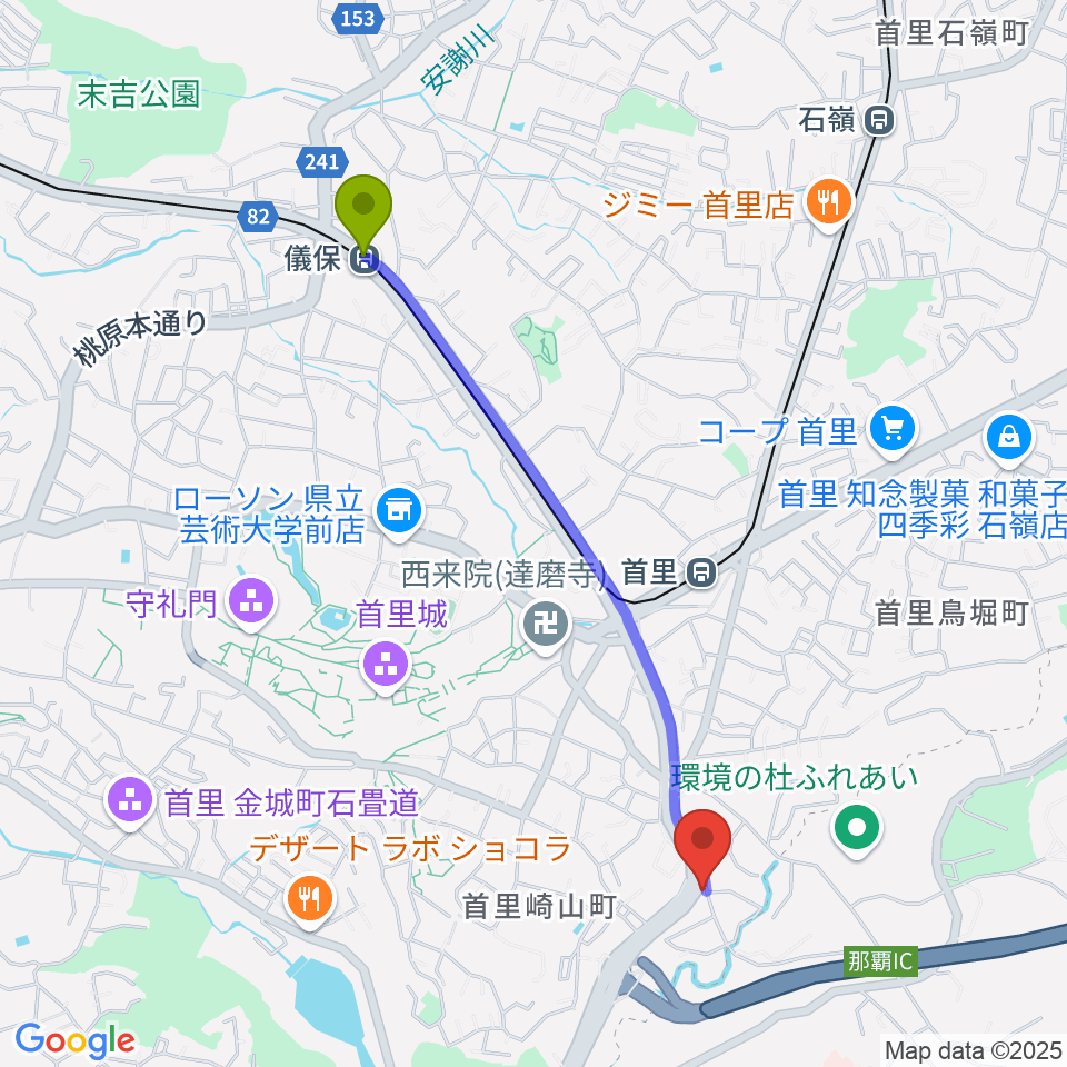 儀保駅からアルテウォーバAホールへのルートマップ地図