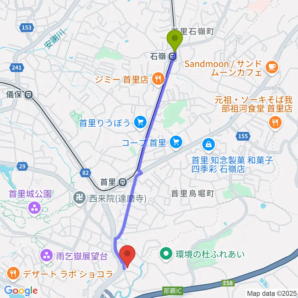 石嶺駅からアルテへのルートマップ地図