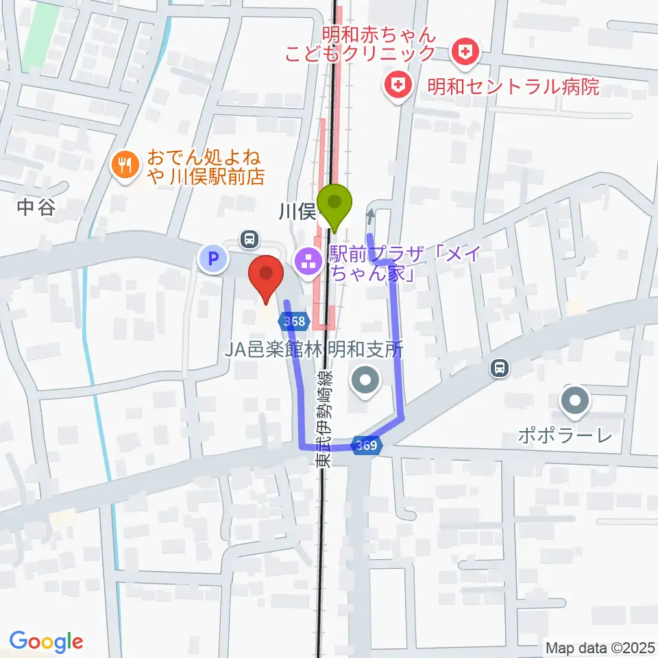 GREEN STREET MUSIC SCHOOLの最寄駅川俣駅からの徒歩ルート（約1分）地図