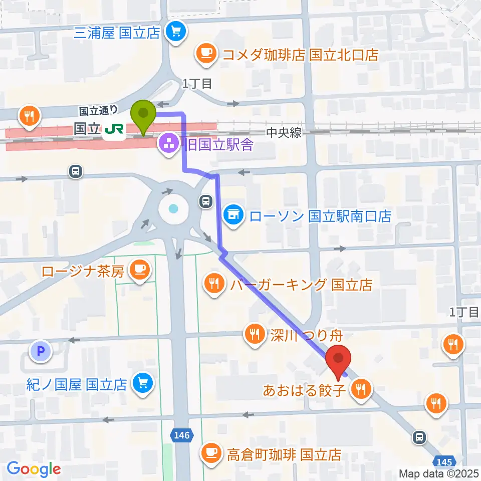 国立はっぽんの最寄駅国立駅からの徒歩ルート（約5分）地図