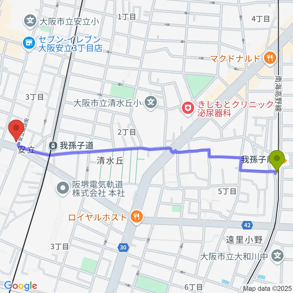 我孫子前駅からアンリュウリコーダーギャラリーへのルートマップ地図