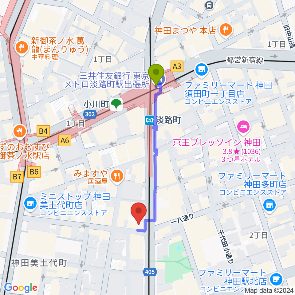 スタジオM Gartenの最寄駅淡路町駅からの徒歩ルート（約4分）地図