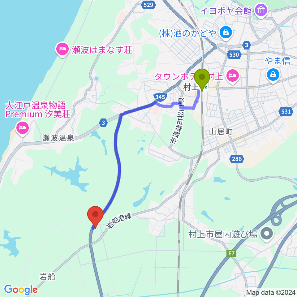 村上市民ふれあいセンターの最寄駅村上駅からの徒歩ルート（約35分）地図