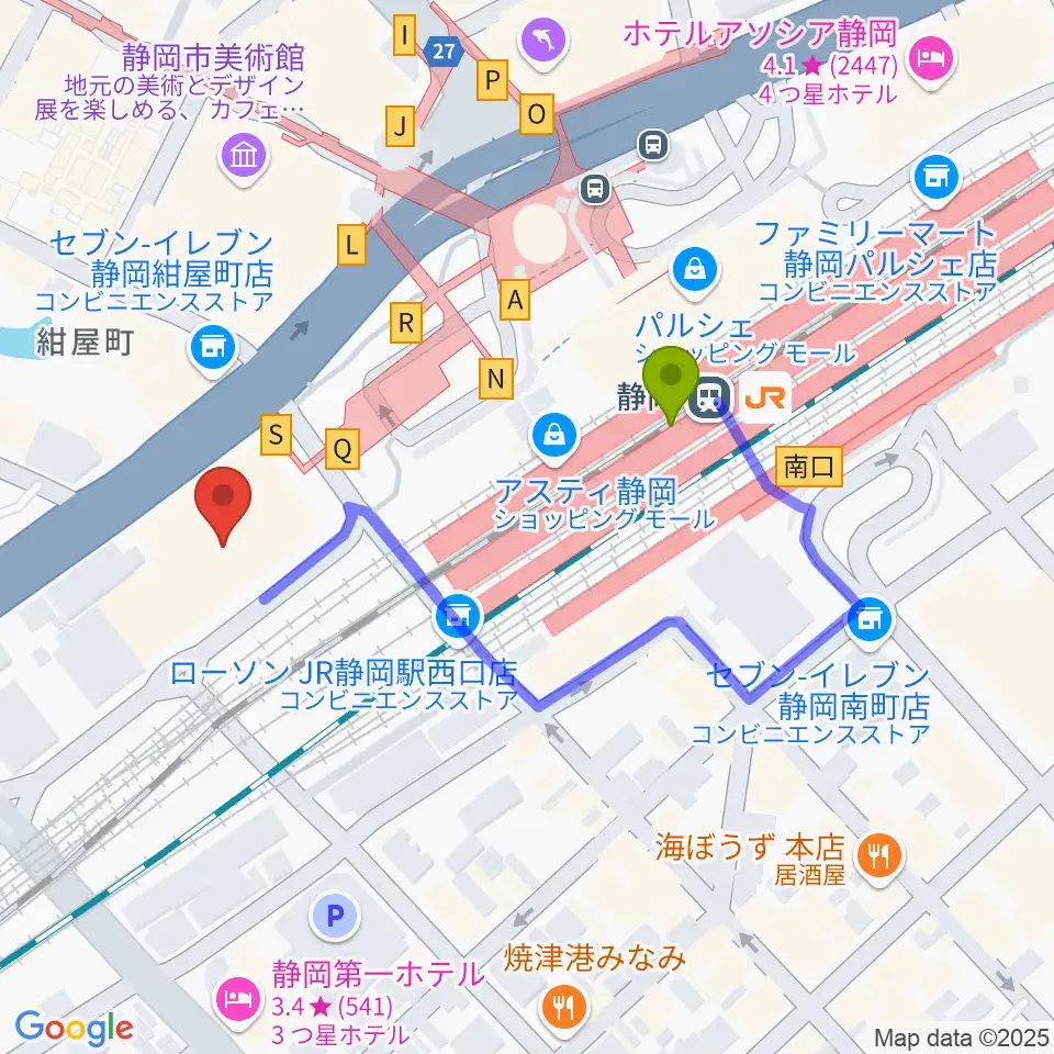 静岡音楽館AOIの最寄駅静岡駅からの徒歩ルート（約3分）地図