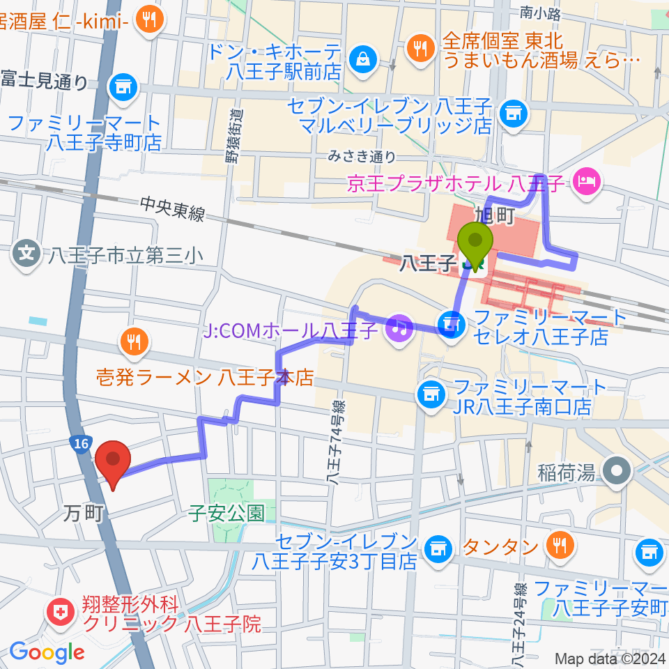 ギャラリー・スペースことのはの最寄駅八王子駅からの徒歩ルート（約10分）地図