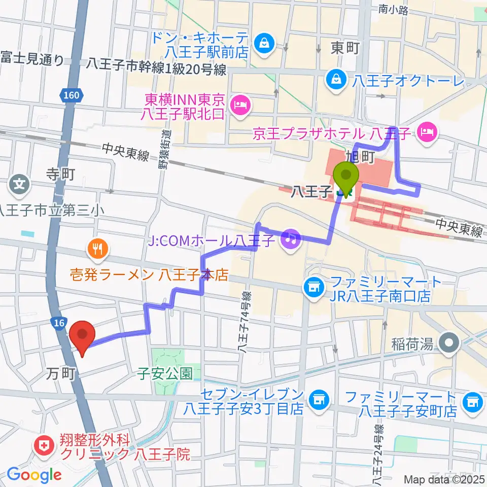 ギャラリー・スペースことのはの最寄駅八王子駅からの徒歩ルート（約10分）地図