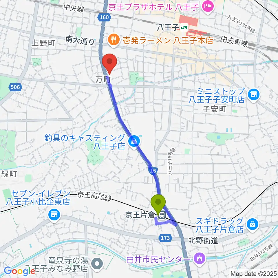 京王片倉駅からギャラリー・スペースことのはへのルートマップ地図