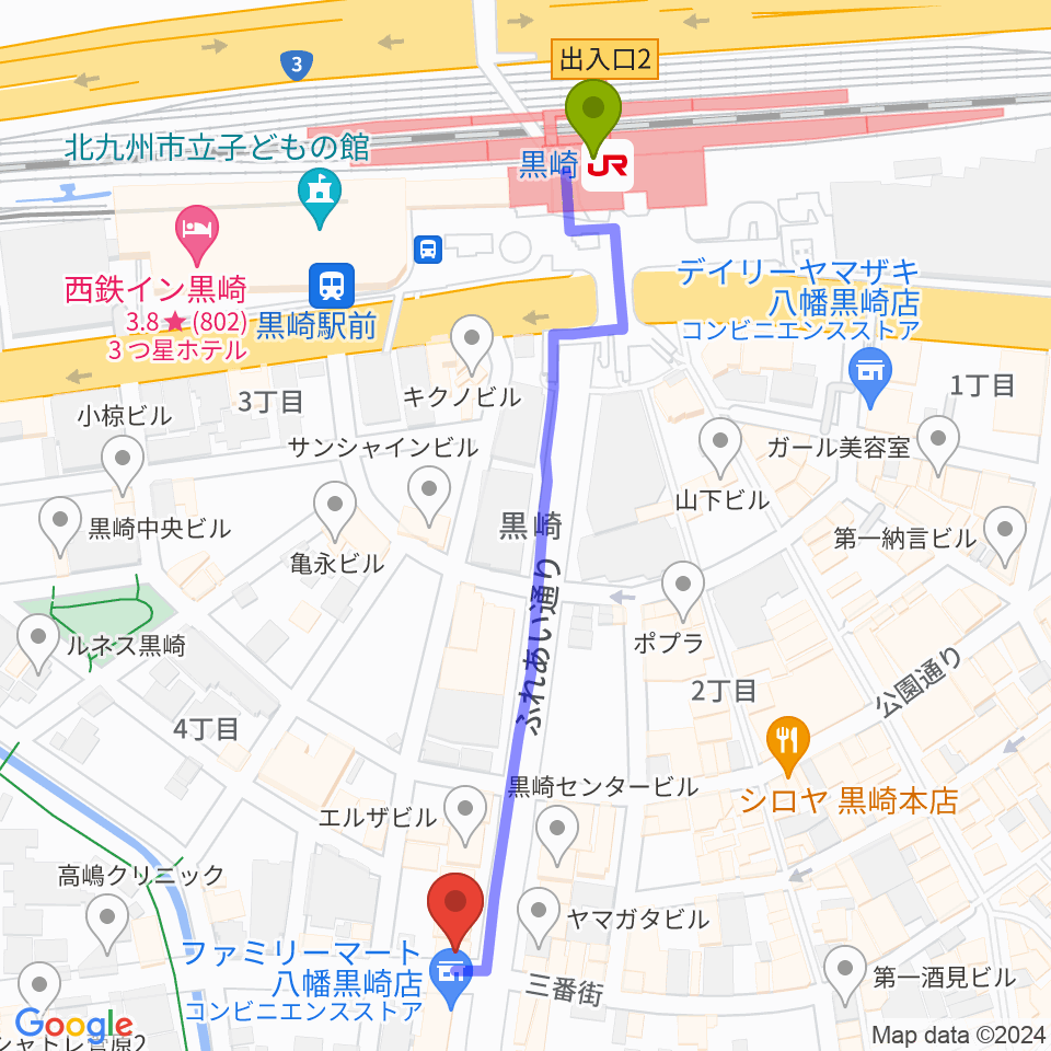 黒崎ストロベリーサワーの最寄駅黒崎駅からの徒歩ルート（約6分）地図