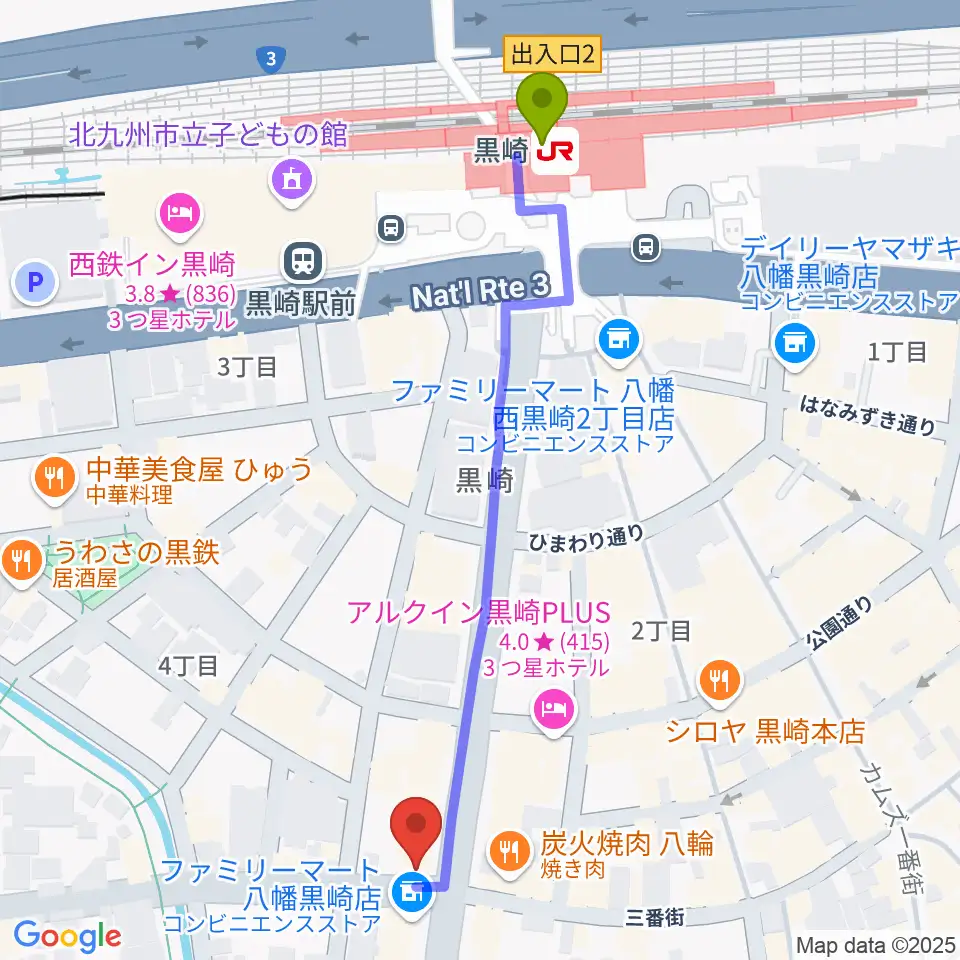 黒崎ストロベリーサワーの最寄駅黒崎駅からの徒歩ルート（約6分）地図