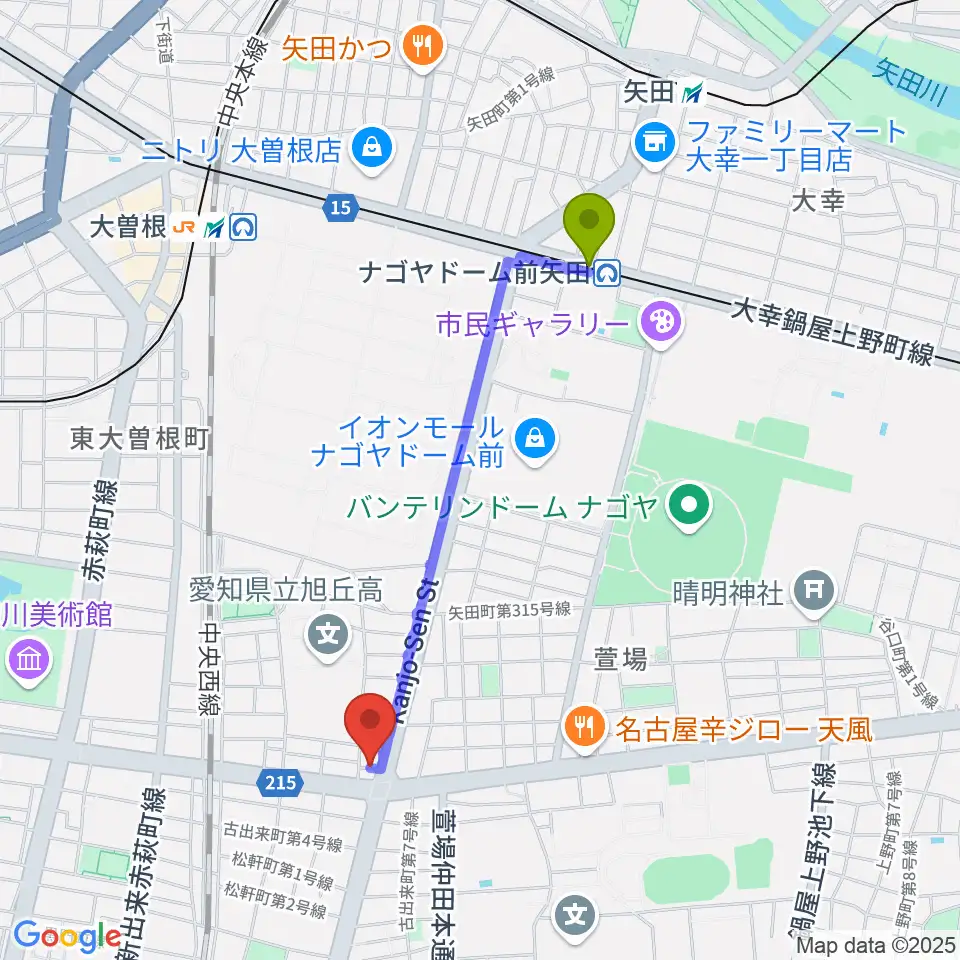 WALTER'S JUKEの最寄駅ナゴヤドーム前矢田駅からの徒歩ルート（約18分）地図