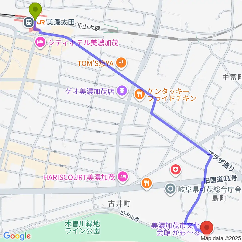 かも〜る 美濃加茂市文化会館の最寄駅美濃太田駅からの徒歩ルート（約18分）地図