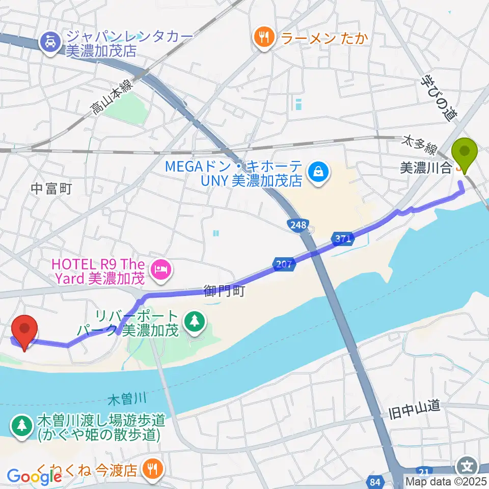 美濃川合駅からかも〜る 美濃加茂市文化会館へのルートマップ地図