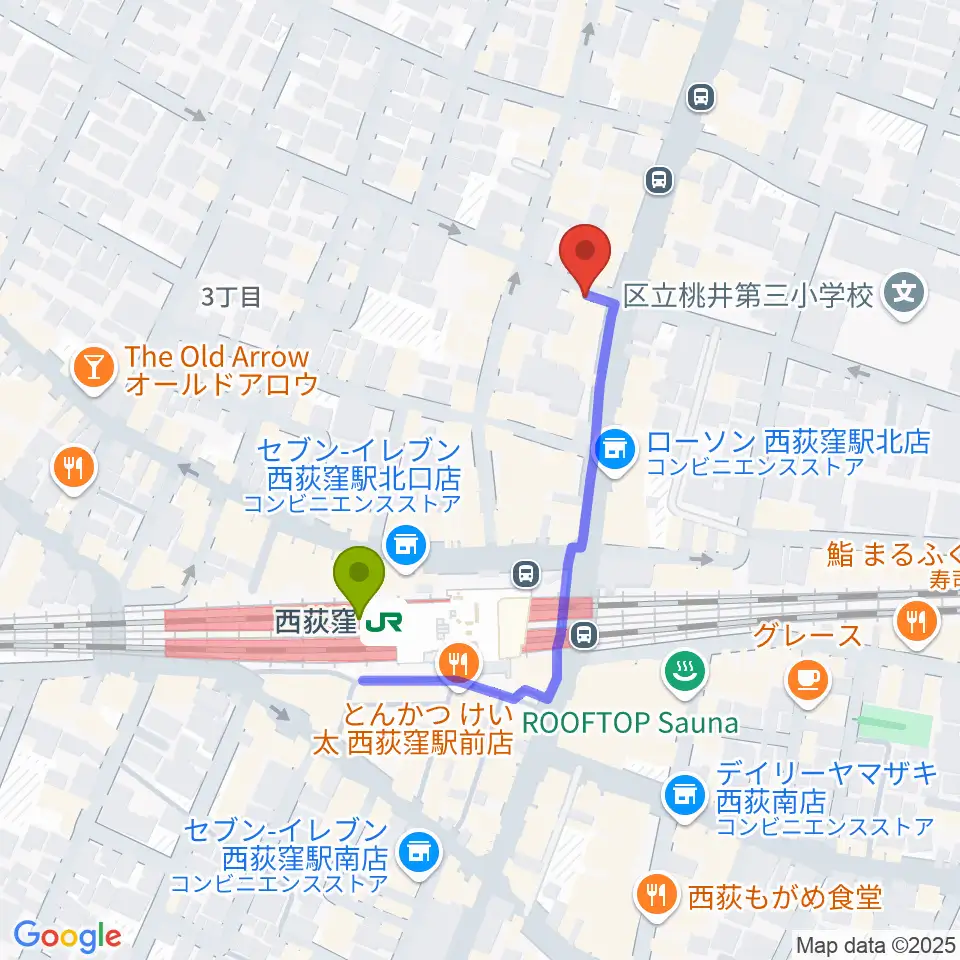 アケタの店の最寄駅西荻窪駅からの徒歩ルート（約3分）地図