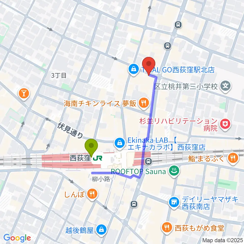 アケタの店の最寄駅西荻窪駅からの徒歩ルート（約3分）地図
