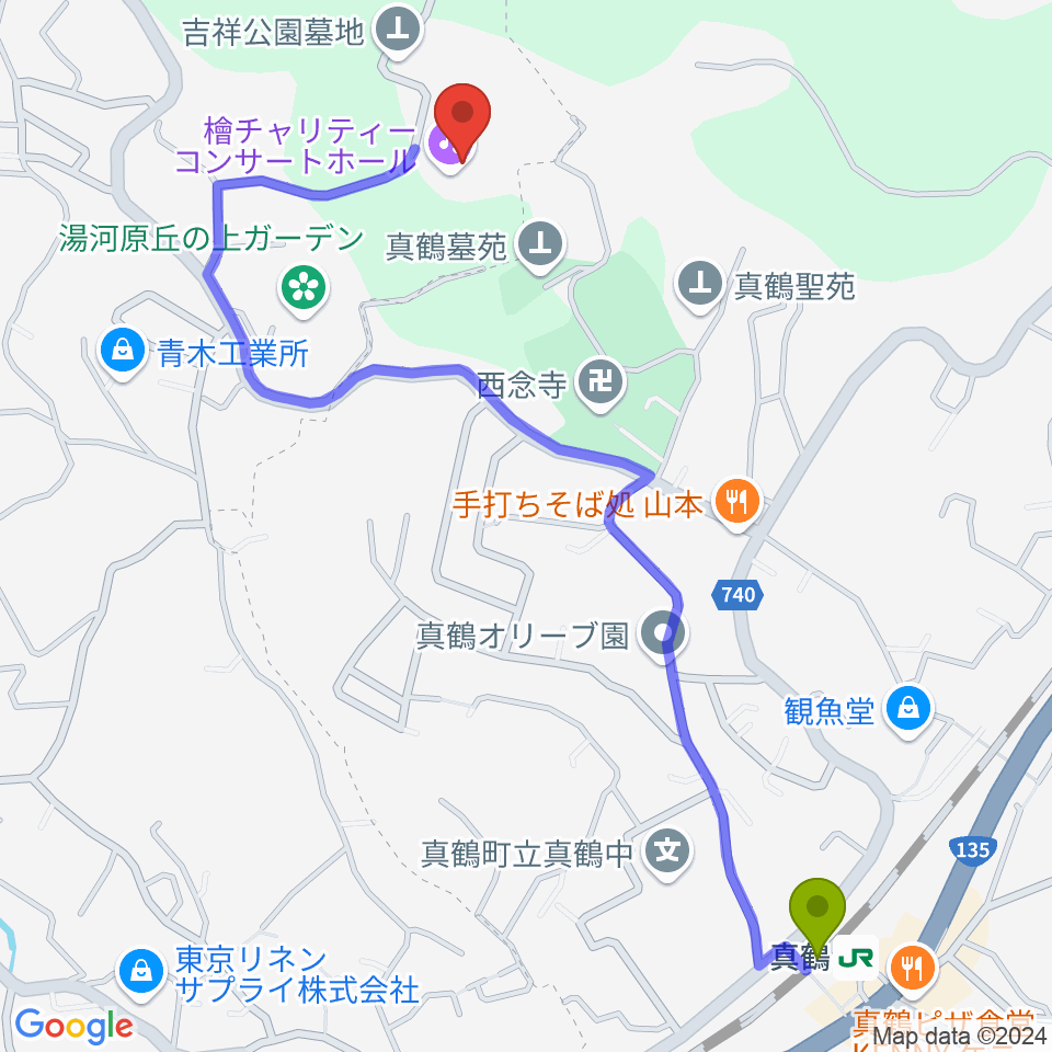 檜チャリティコンサートホールの最寄駅真鶴駅からの徒歩ルート（約13分）地図
