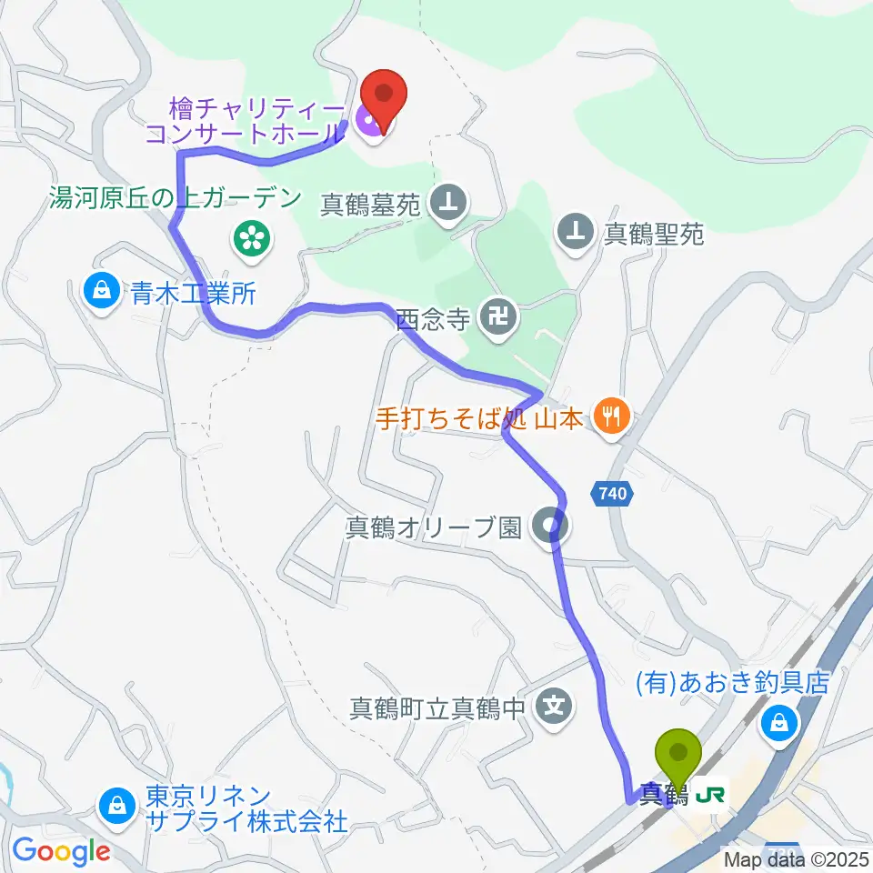 檜チャリティコンサートホールの最寄駅真鶴駅からの徒歩ルート（約13分）地図