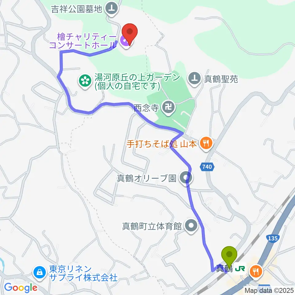 檜チャリティコンサートホールの最寄駅真鶴駅からの徒歩ルート（約13分）地図