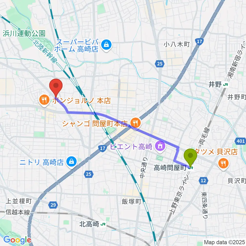 高崎問屋町駅からアトリエミストラルへのルートマップ地図