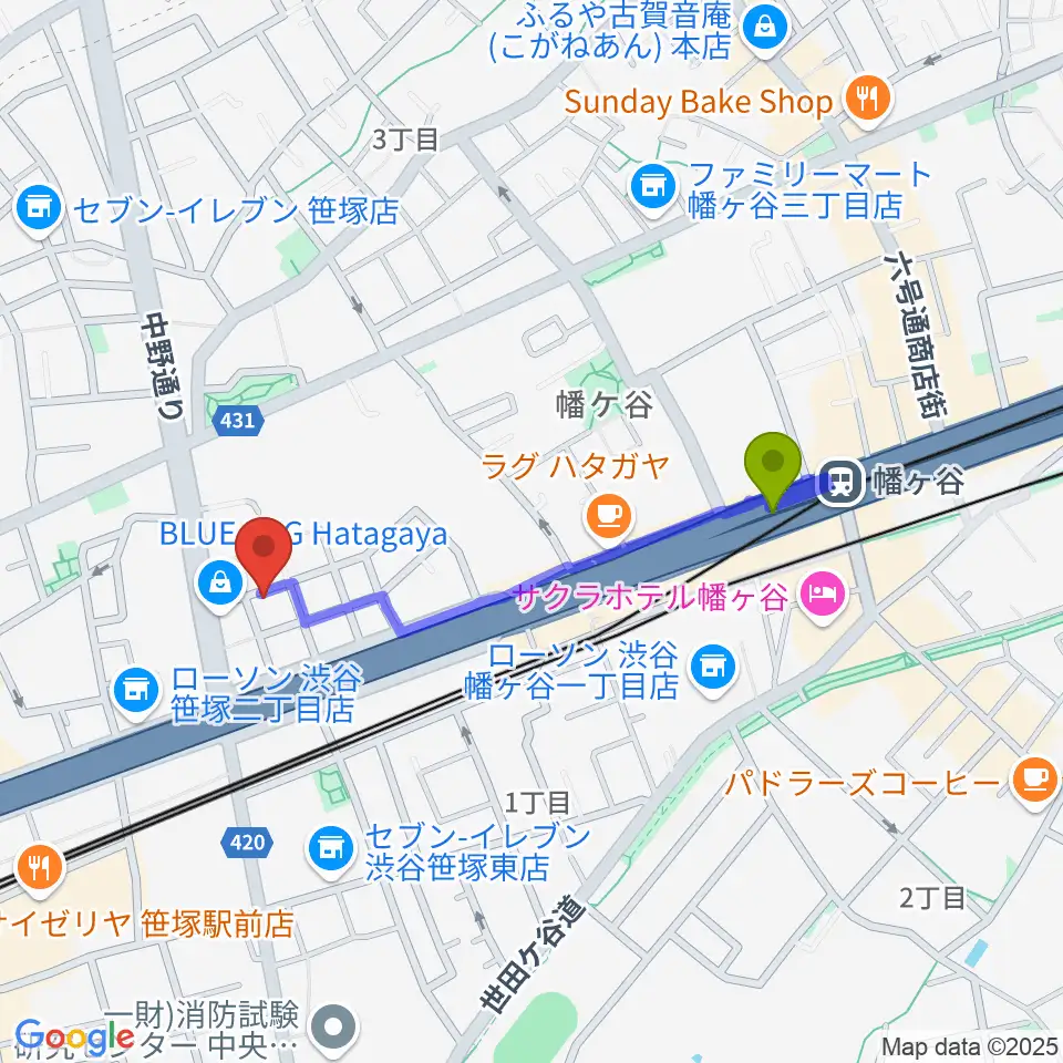 幡ヶ谷駅から五味和楽器店 東京店へのルートマップ地図