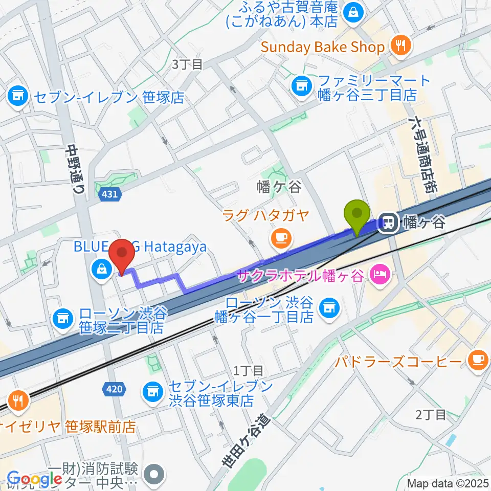 五味和楽器店 東京店の最寄駅幡ヶ谷駅からの徒歩ルート（約8分）地図