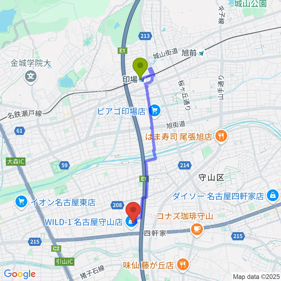印場駅からさくらホールへのルートマップ地図