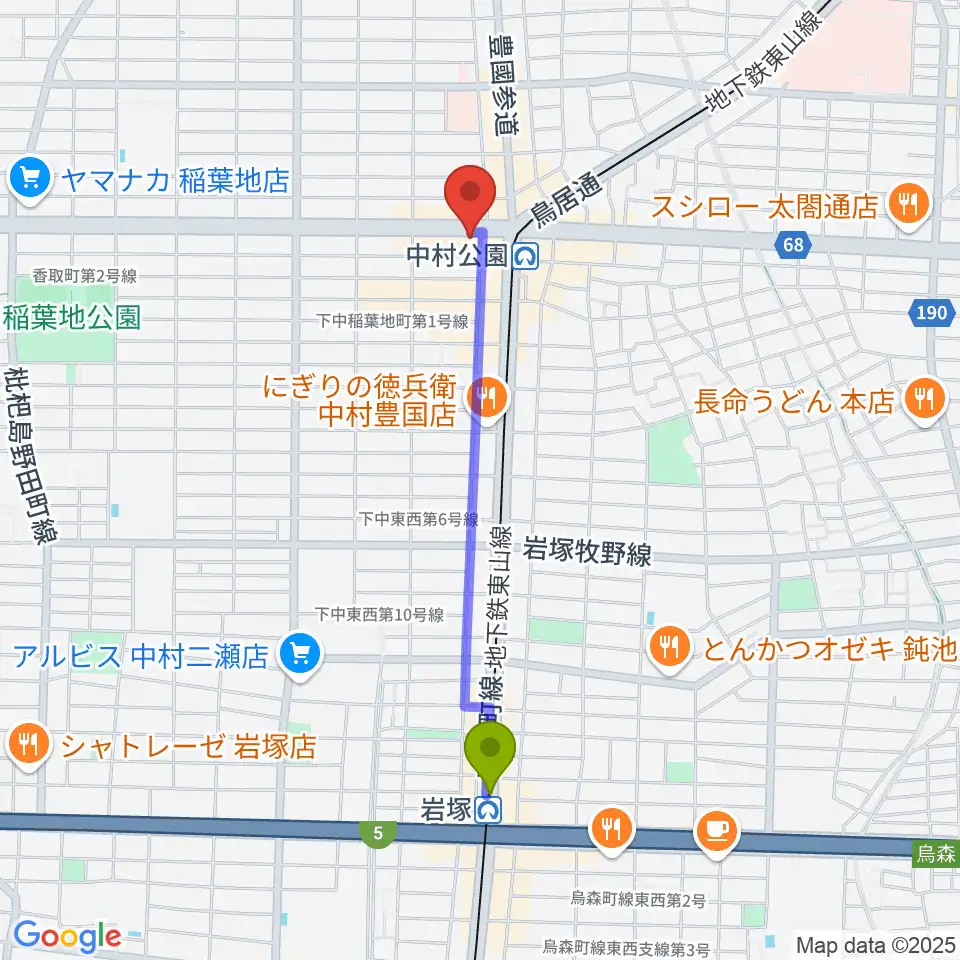 岩塚駅からスタジオ・フィオリーレへのルートマップ地図