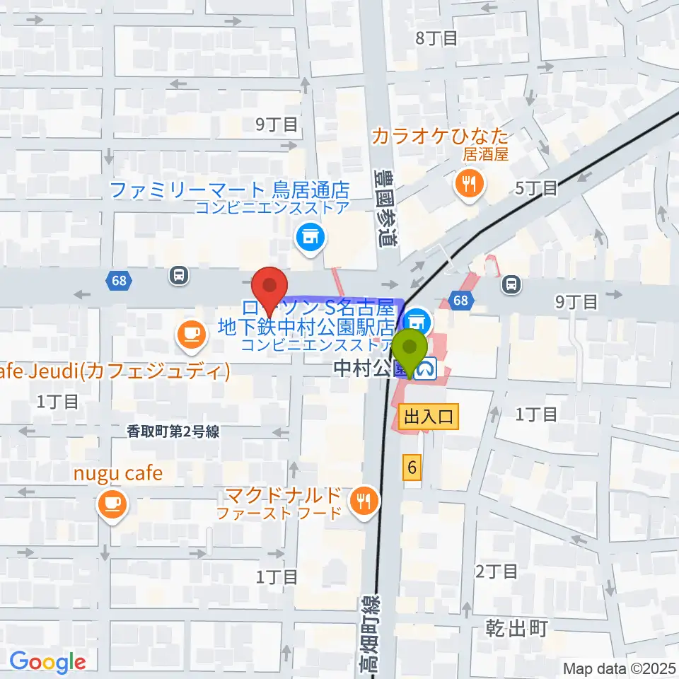 スタジオ・フィオリーレの最寄駅中村公園駅からの徒歩ルート（約2分）地図