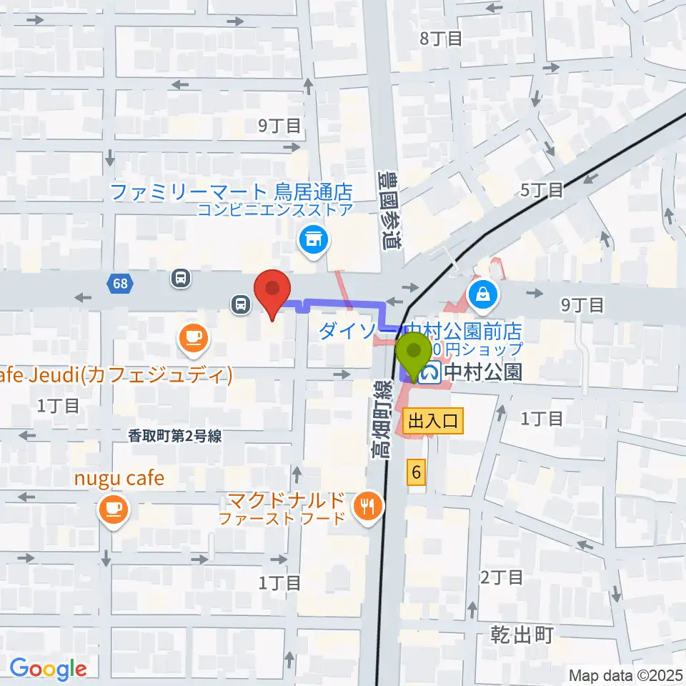 スタジオ・フィオリーレの最寄駅中村公園駅からの徒歩ルート（約2分）地図