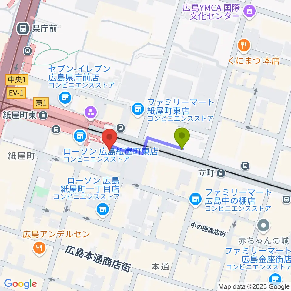 ヤマハミュージック 広島店の最寄駅立町駅からの徒歩ルート（約2分）地図