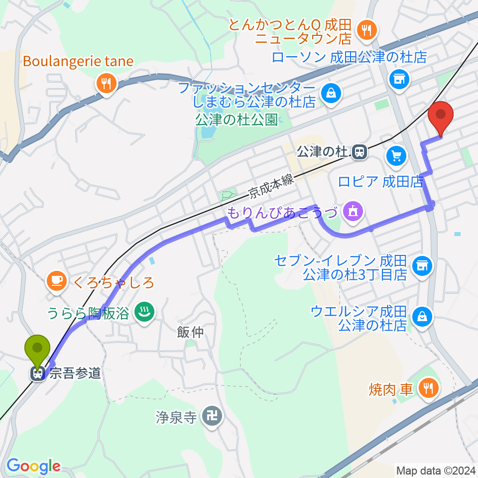 宗吾参道駅からYNサロンホールへのルートマップ地図