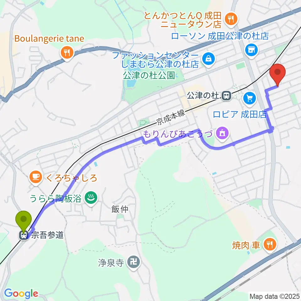 宗吾参道駅からYNサロンホールへのルートマップ地図