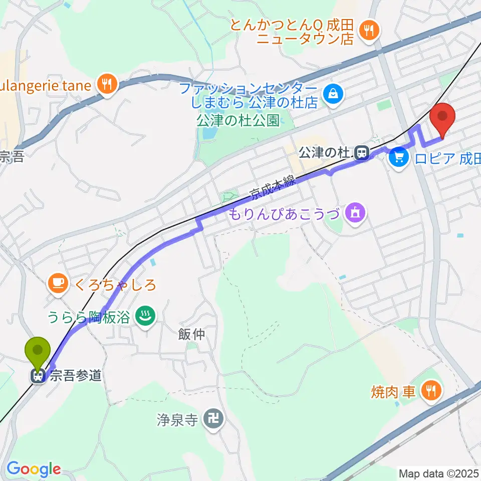 宗吾参道駅からYNサロンホールへのルートマップ地図