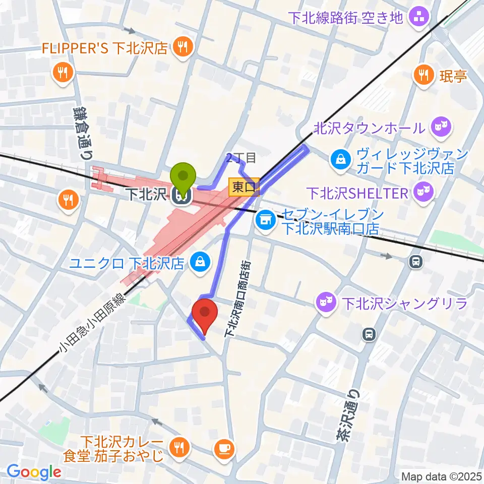 JAZZY SPORT下北沢の最寄駅下北沢駅からの徒歩ルート（約2分）地図