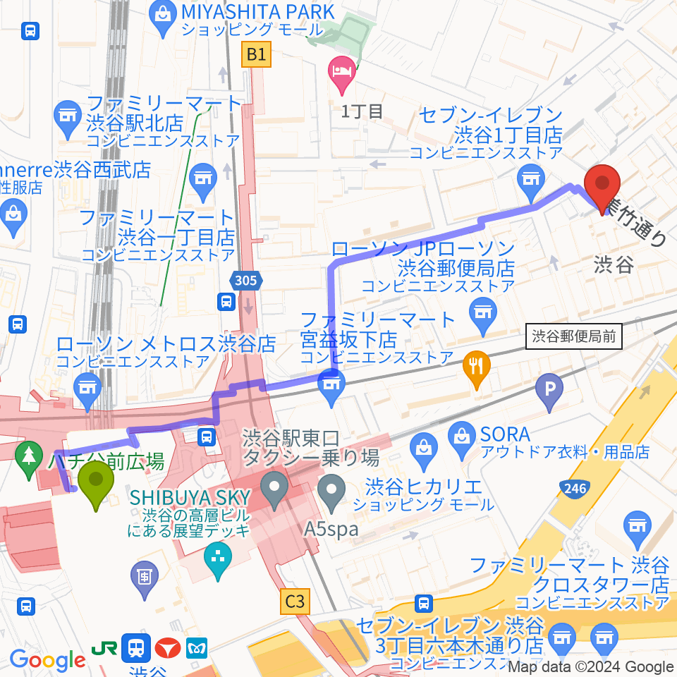 渋谷familyの最寄駅渋谷駅からの徒歩ルート 約7分 Mdata