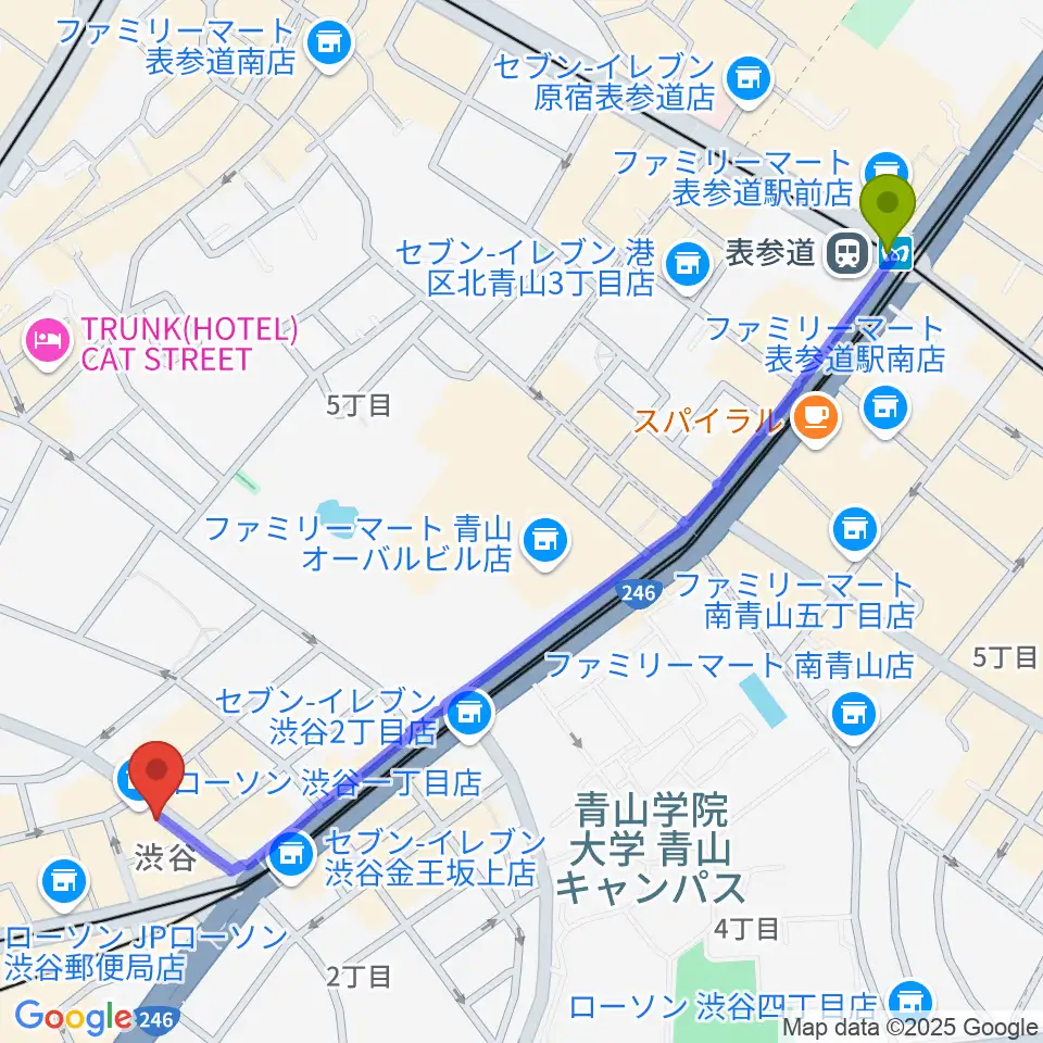 表参道駅から渋谷Familyへのルートマップ地図