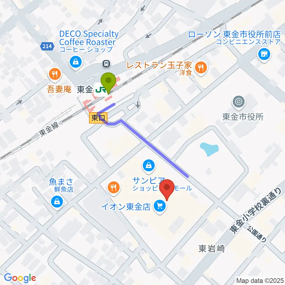 ユニスタイル東金 ヤマハミュージックの最寄駅東金駅からの徒歩ルート（約3分）地図