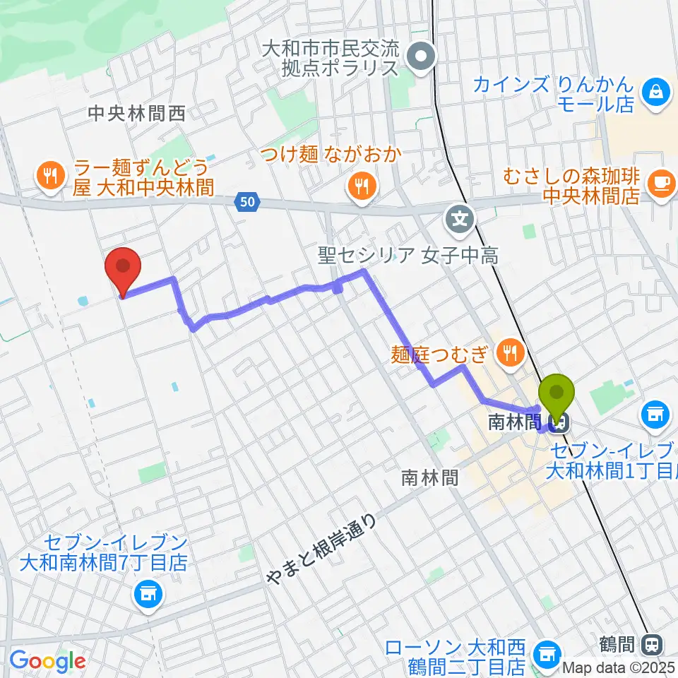 きくピアノ教室の最寄駅南林間駅からの徒歩ルート（約21分）地図