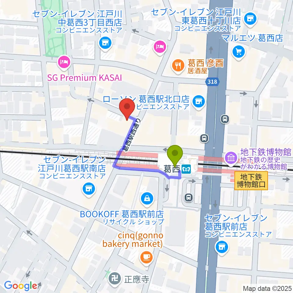 リンキーディンク葛西店の最寄駅葛西駅からの徒歩ルート（約2分）地図