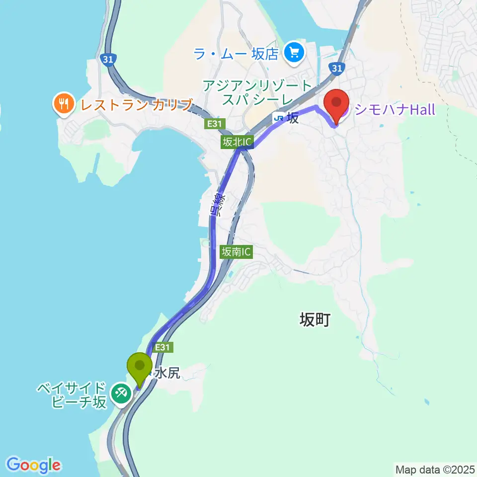 水尻駅からシモハナホールへのルートマップ地図