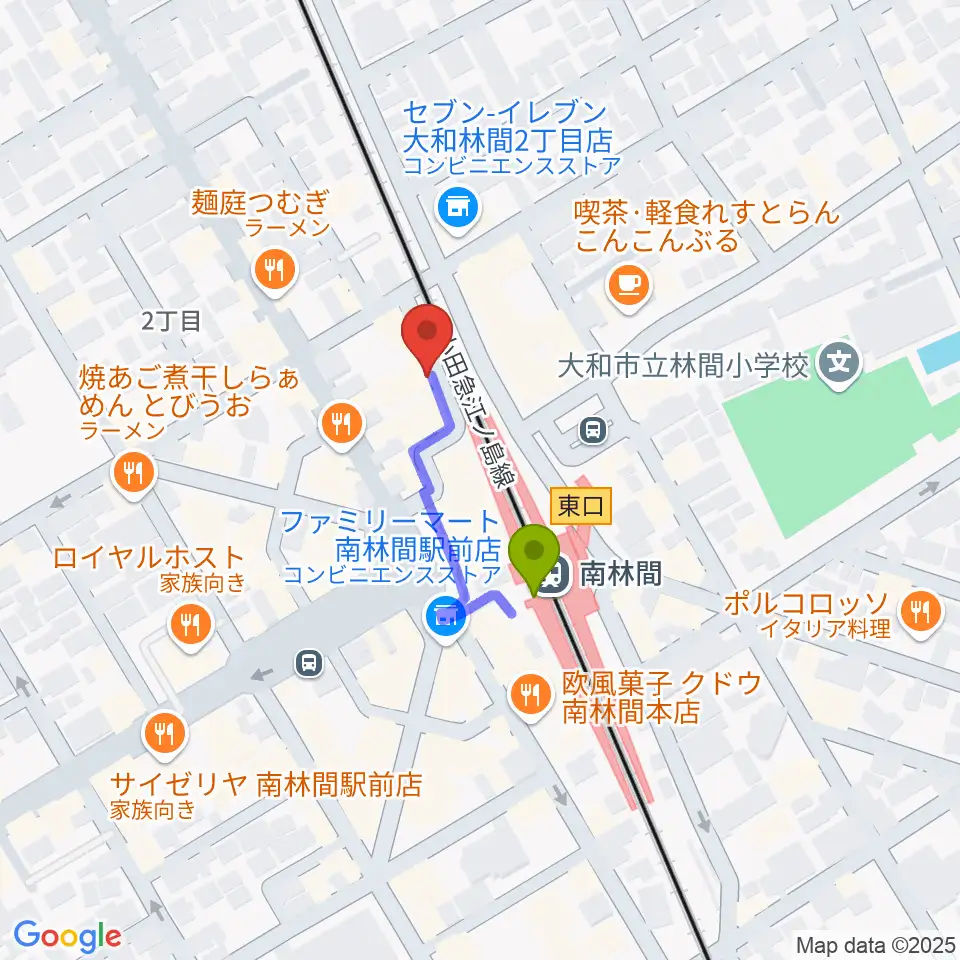 相模楽器 南林間店の最寄駅南林間駅からの徒歩ルート（約2分）地図