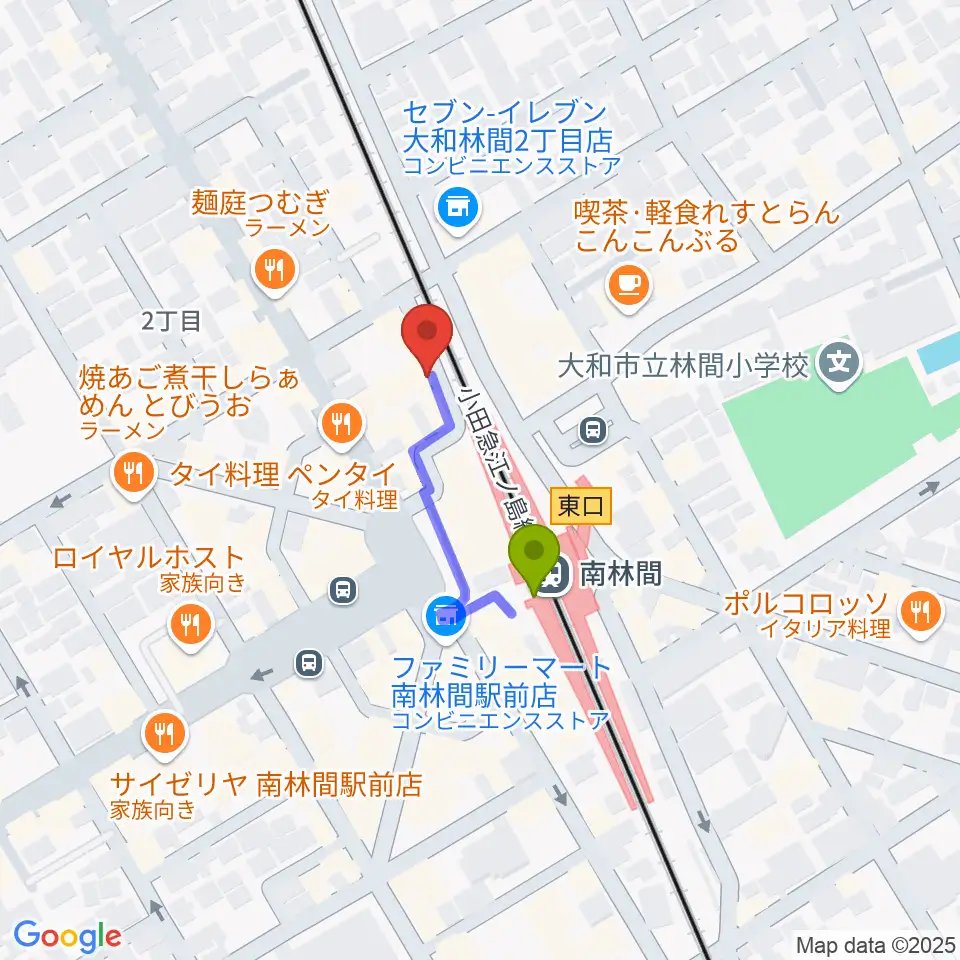 相模楽器 南林間店の最寄駅南林間駅からの徒歩ルート（約2分）地図