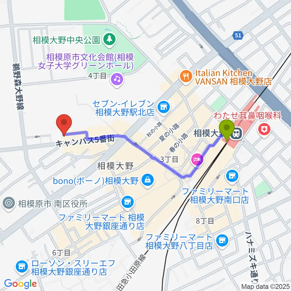 相模楽器 ロビー店の最寄駅相模大野駅からの徒歩ルート（約9分）地図