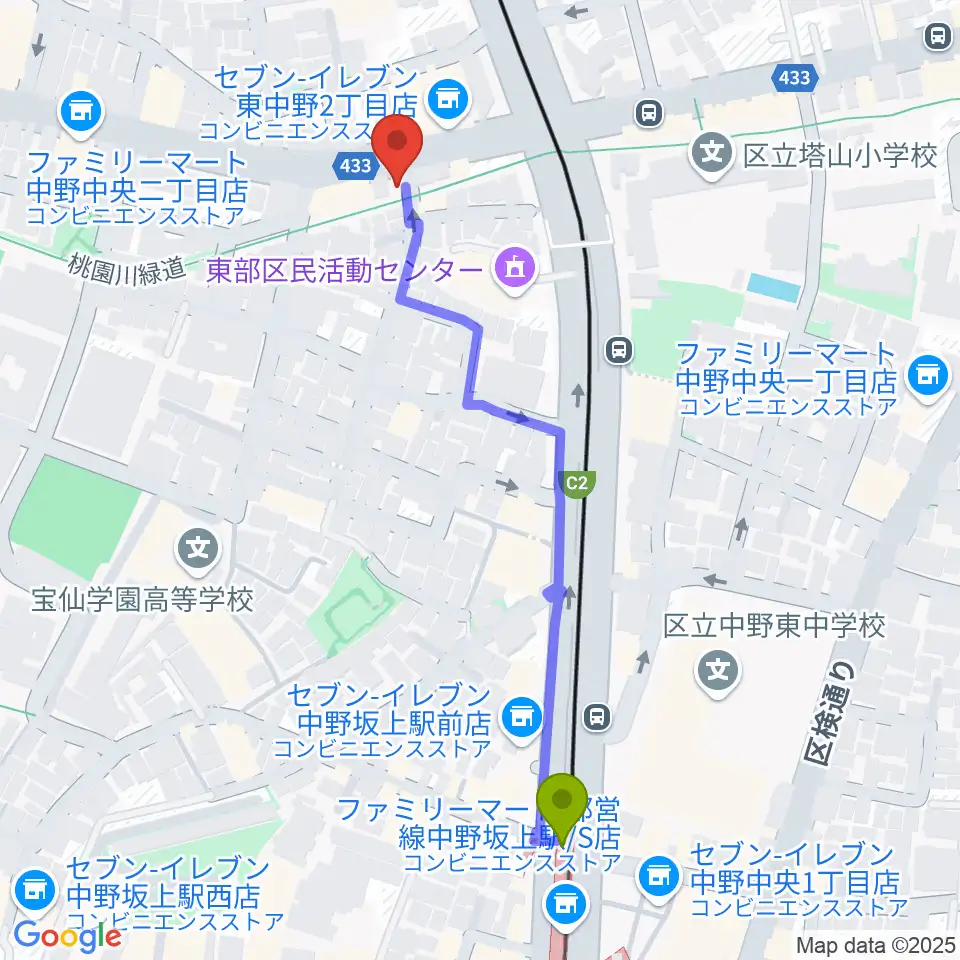 中野坂上ajaの最寄駅中野坂上駅からの徒歩ルート（約5分）地図
