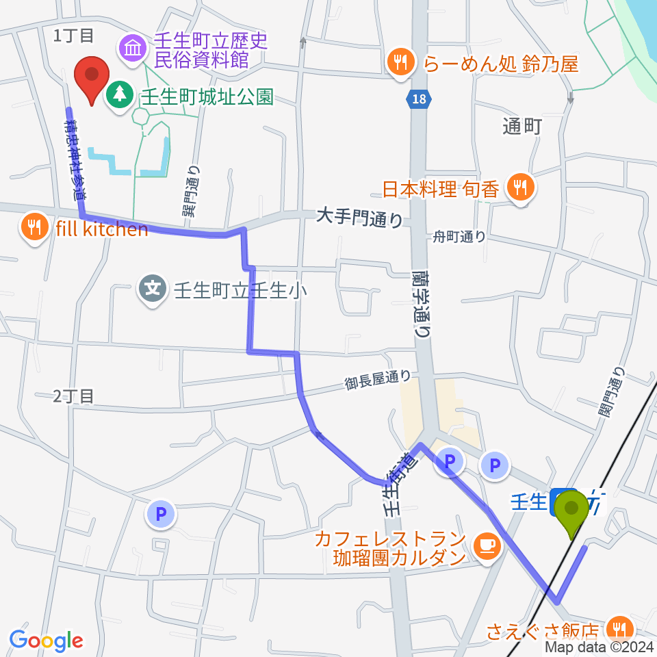 城址公園ホール 壬生中央公民館の最寄駅壬生駅からの徒歩ルート（約15分）地図