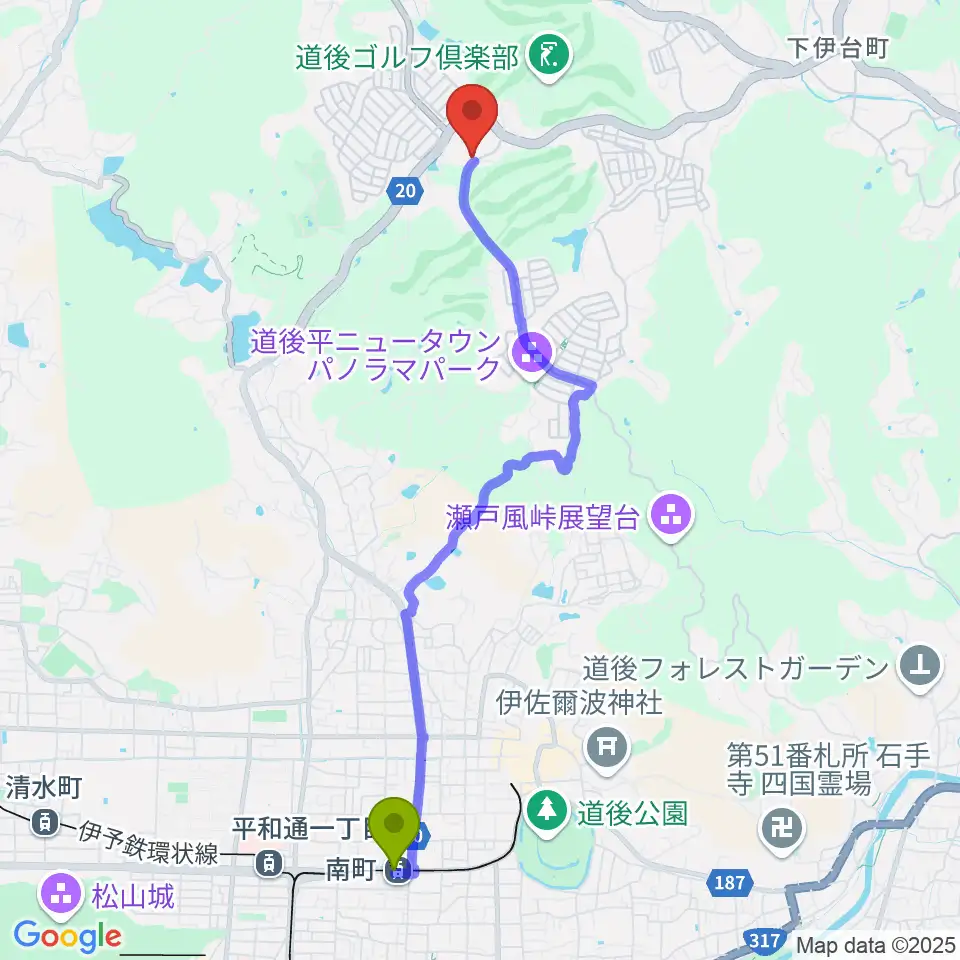 南町駅からSOLIANIへのルートマップ地図