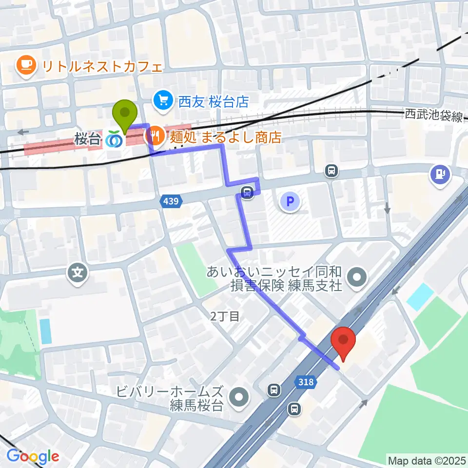 トーン音楽教室 練馬桜台校の最寄駅桜台駅からの徒歩ルート（約5分）地図