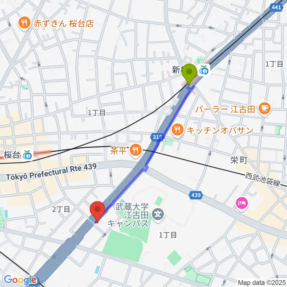 新桜台駅からトーン音楽教室 練馬桜台校へのルートマップ地図