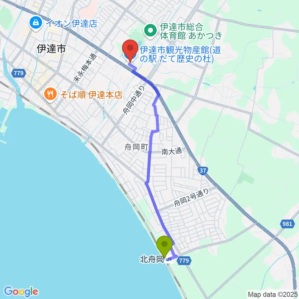 北舟岡駅からwi-radioへのルートマップ地図