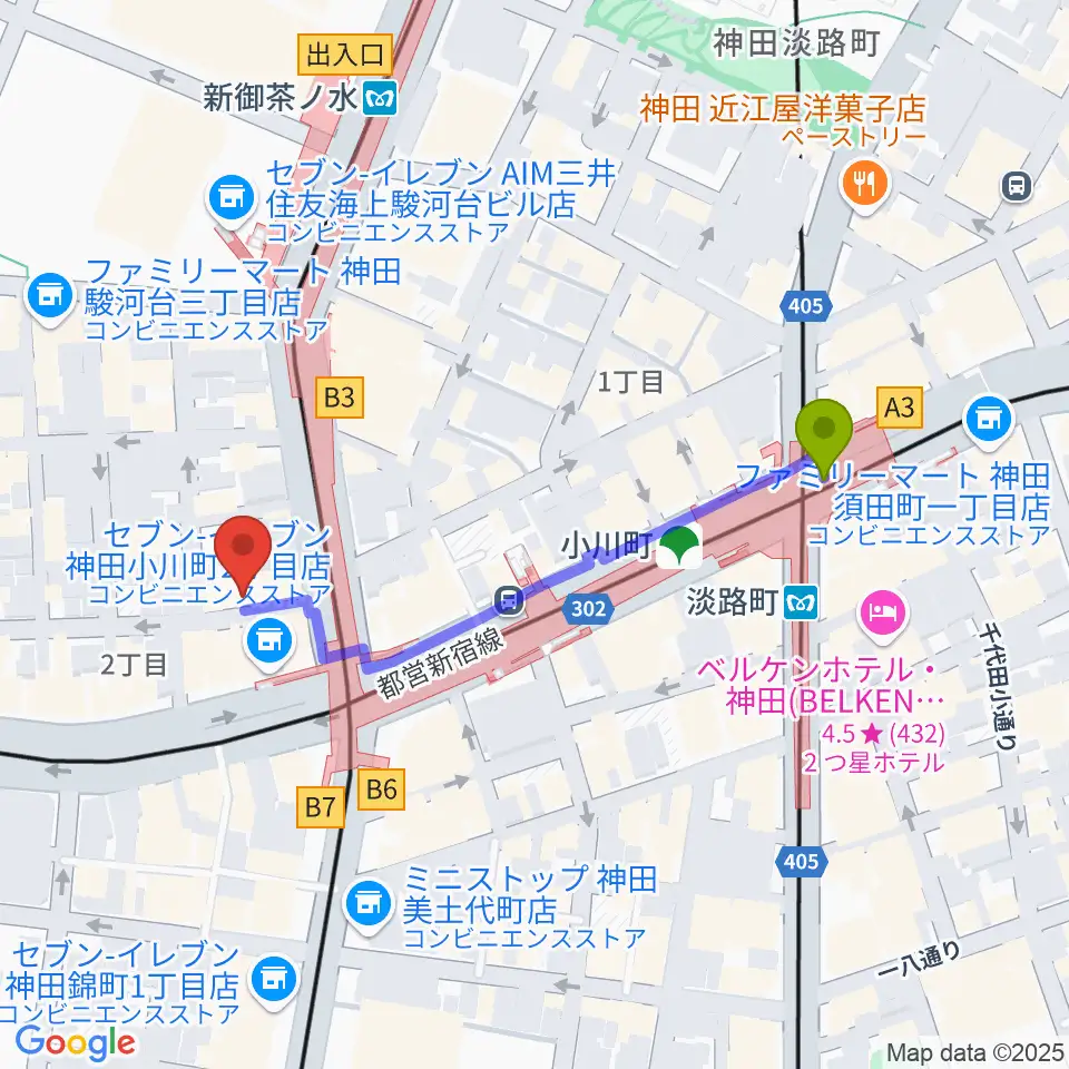 アーティファクト・ミュージックスクールの最寄駅淡路町駅からの徒歩ルート（約4分）地図