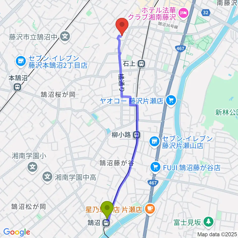 鵠沼駅からル・クラシックへのルートマップ地図